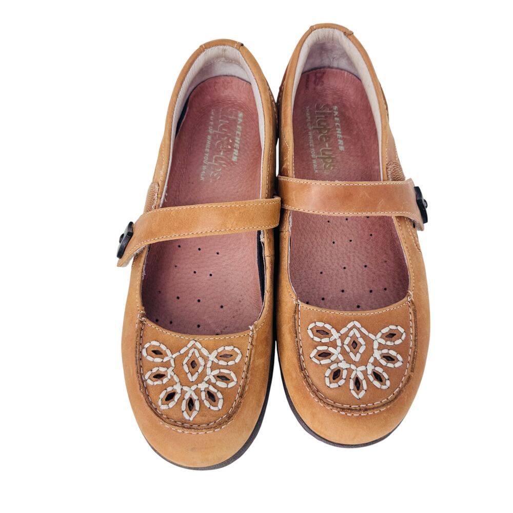 Skechers Shape ups Mary Janes Shoes Womens US 7.5 Brown Leather Wedge SN24883 - Picture 5 of 11